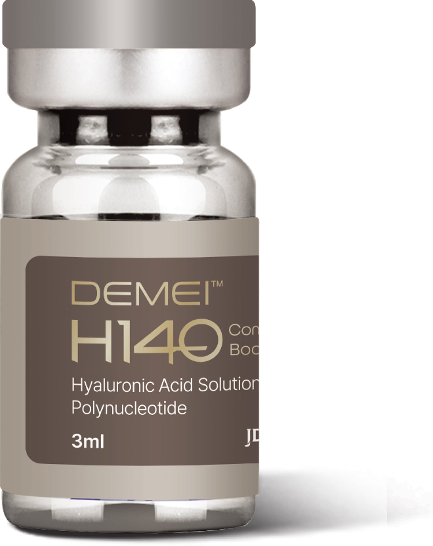 Detailaufnahme des DEMEI™ H140 Complex Booster 3 ml Vials mit Polynukleotiden und Hyaluronsäure für professionelle Hautbehandlungen.