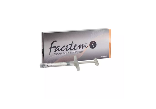 Facetem S Calciumhydroxylapatit-Filler 1,5 ml mit Produktverpackung und Fertigspritzen