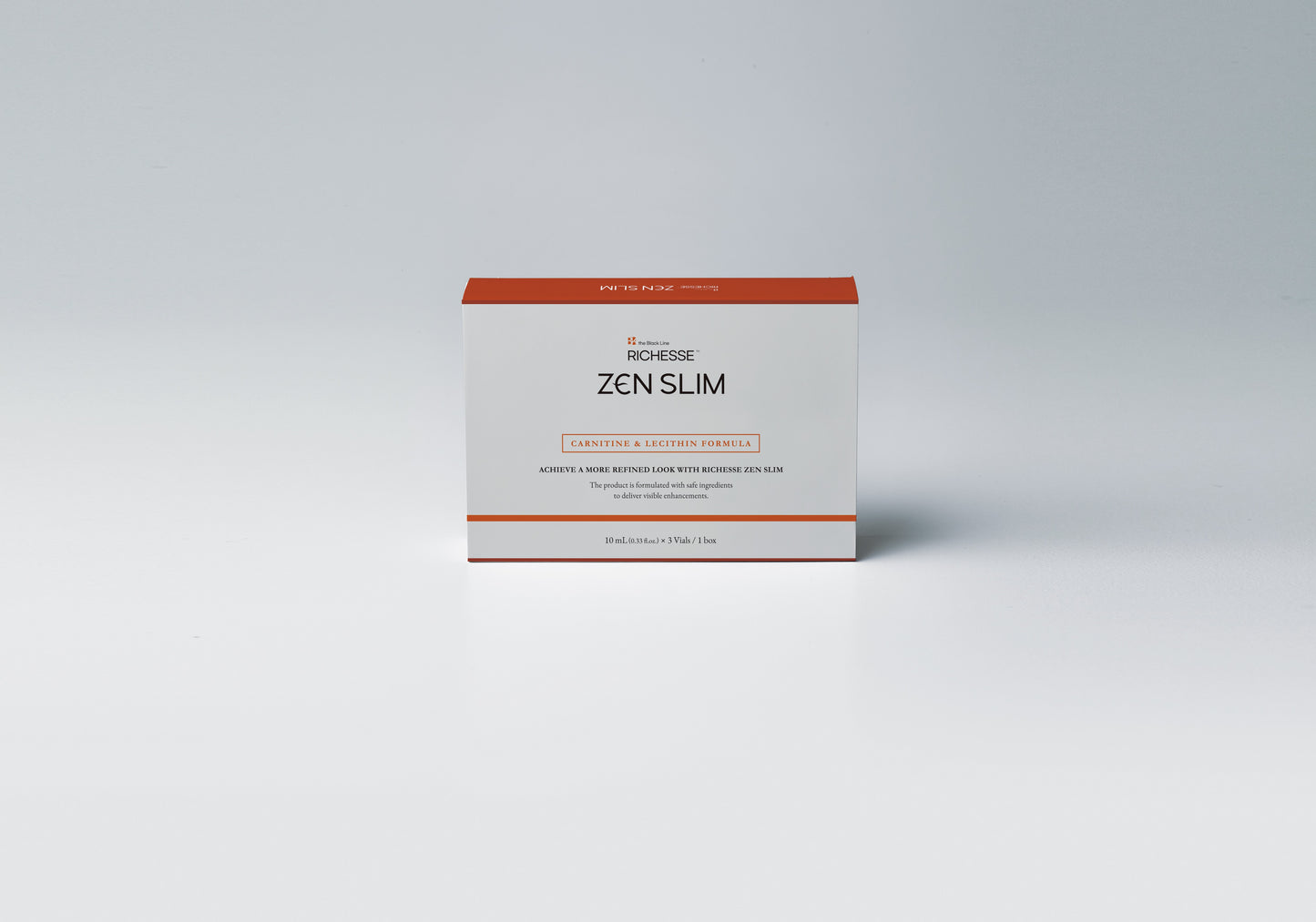 RICHESSE™ Zen Slim Produktverpackung – professioneller Body Booster mit L-Carnitin, Natriumhyaluronat und pflanzlichen Extrakten zur Unterstützung der Körperkontur.